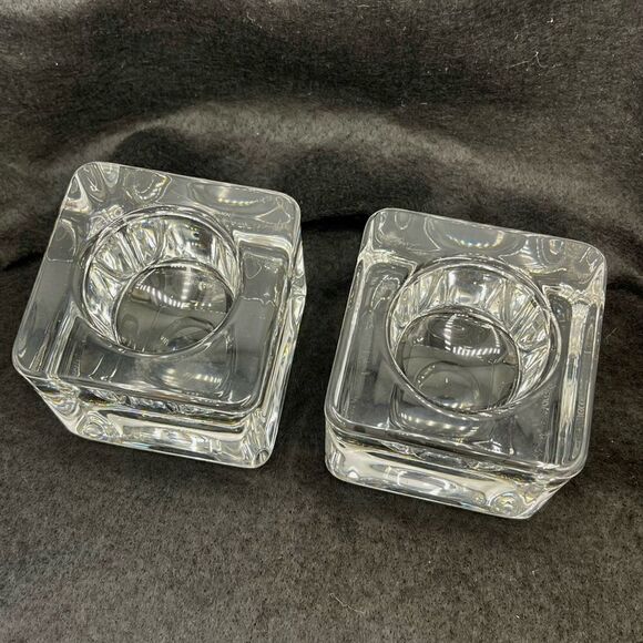 Vintage Orrefors Sweden Goran Warff  “Ice Cube” Crystal Votive Candle Holders - Picture 4 of 16